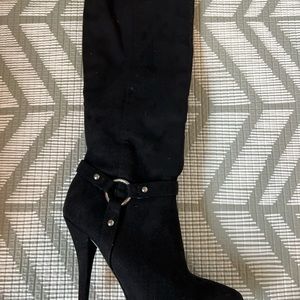 High heeled knee length suede boots